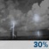 Tonight: A chance of showers and thunderstorms before 4am, then a slight chance of showers.  Partly cloudy, with a low around 72. South southeast wind around 5 mph becoming east northeast after midnight.  Chance of precipitation is 30%.